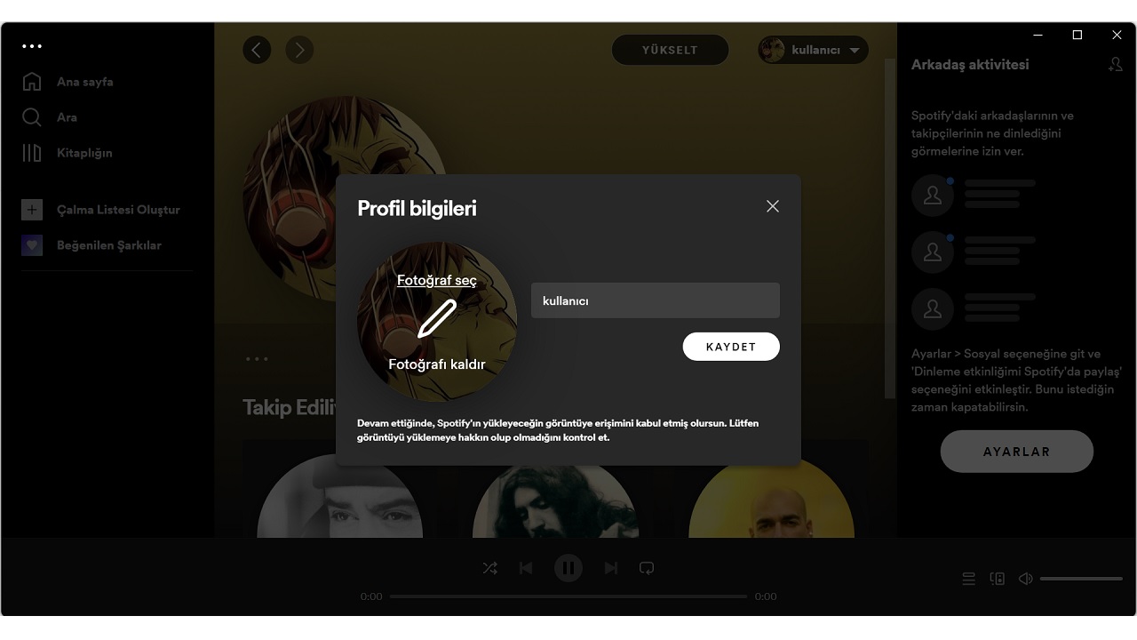 spotify profil resmi değiştirme, masaüstü