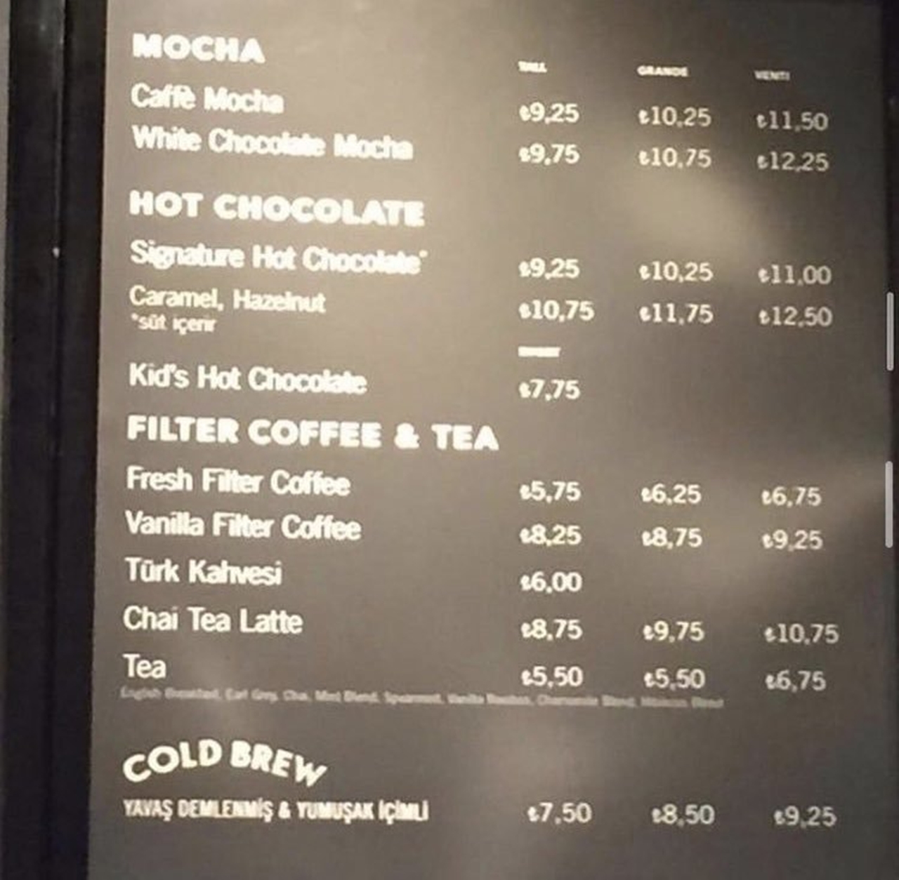 starbucks kahve fiyatları