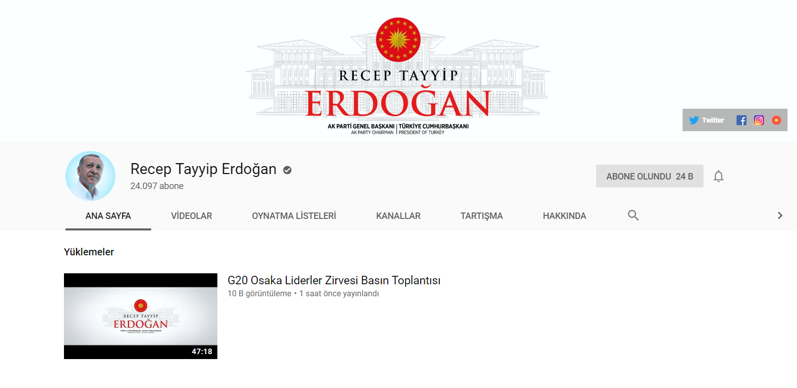 Cumhurbaşkanı Erdoğan'ın YouTube Kanalı Yayına Başladı