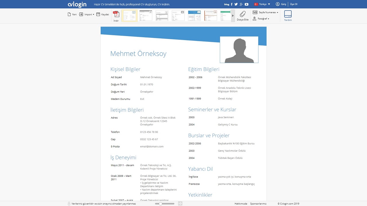 cvlogin, ücretsiz cv örnekleri