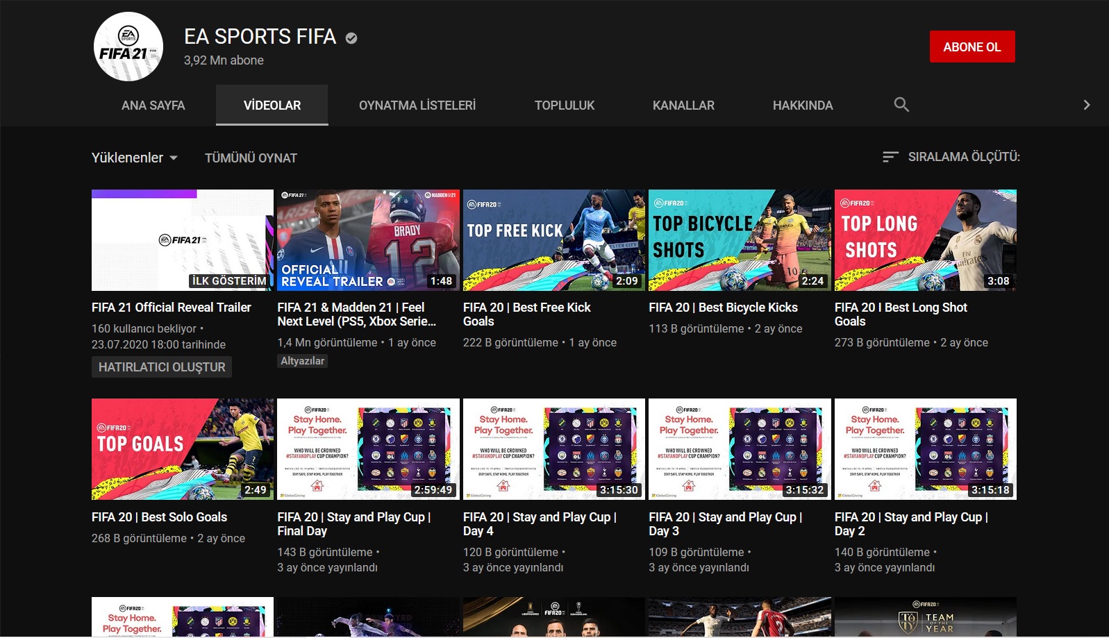 ea sports fifa youtube kanalı fifa 21 video hatırlatıcısı