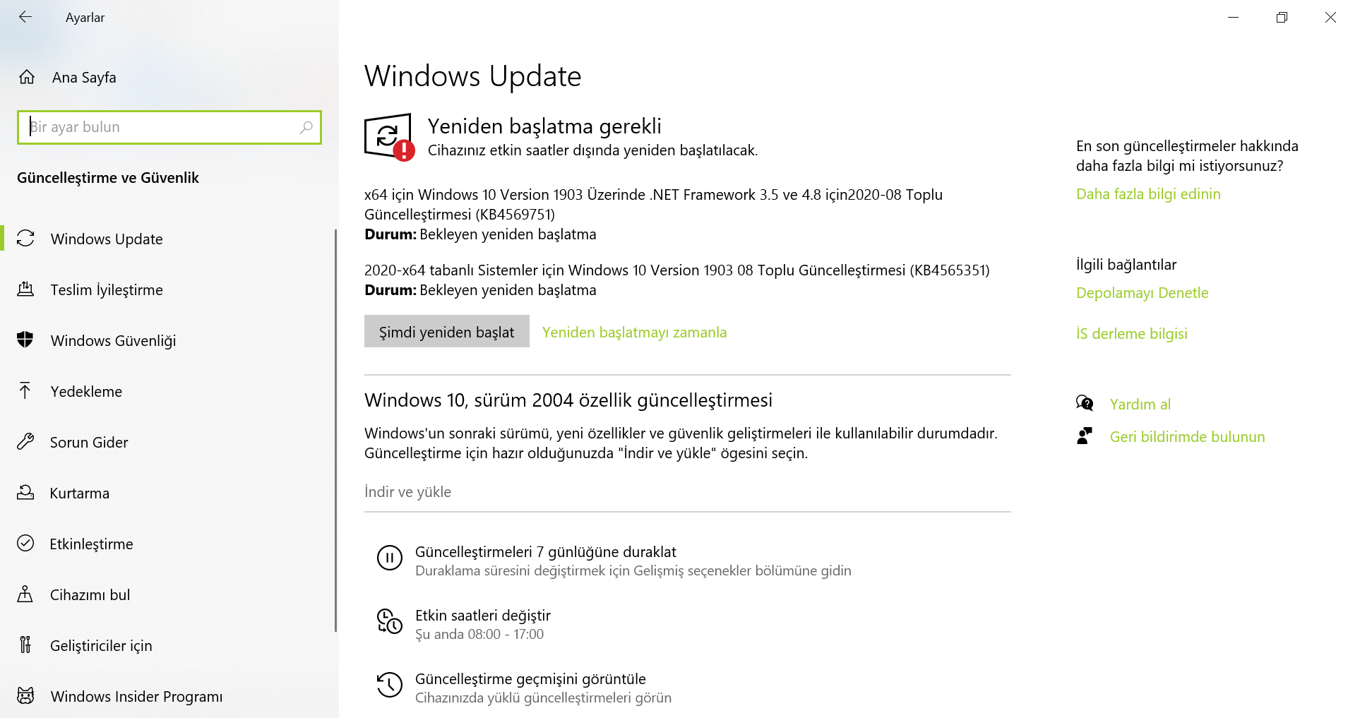 Windows 10 Creators Update, ayarlar, güncelleştirm