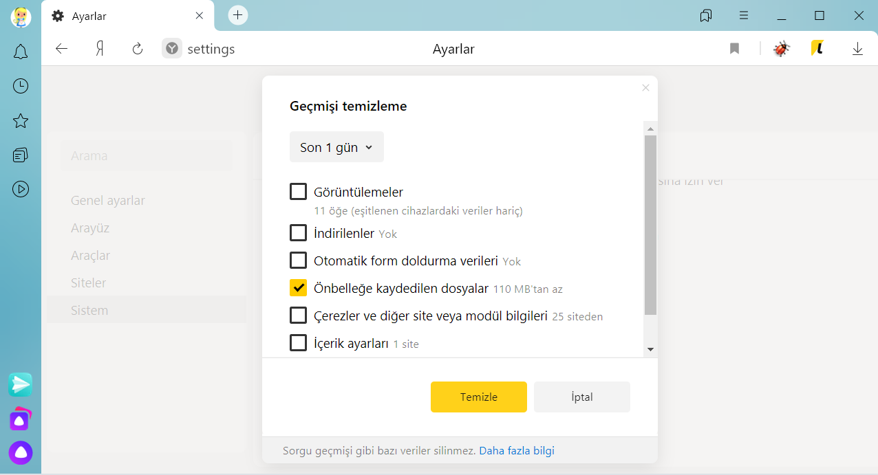 limpiar caché, navegador Yandex