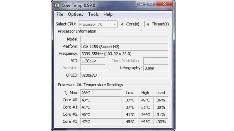medición de temperatura de pc, temperatura del núcleo