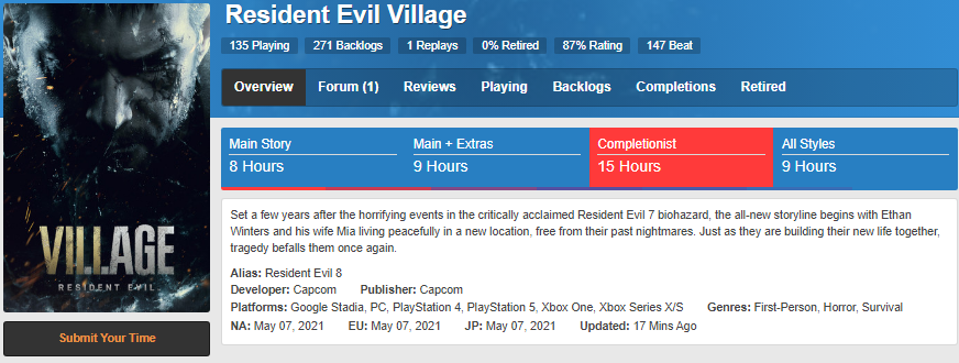 resident evil village oyun uzunluğu