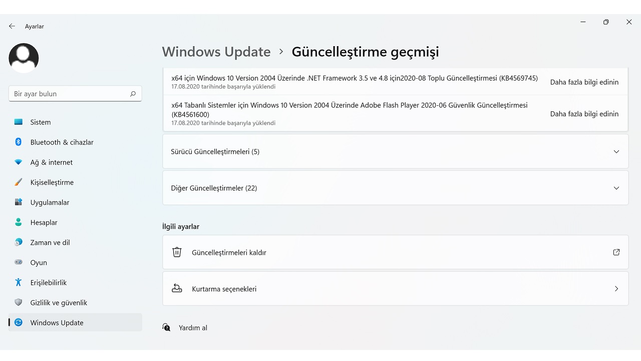 windows güncelleme