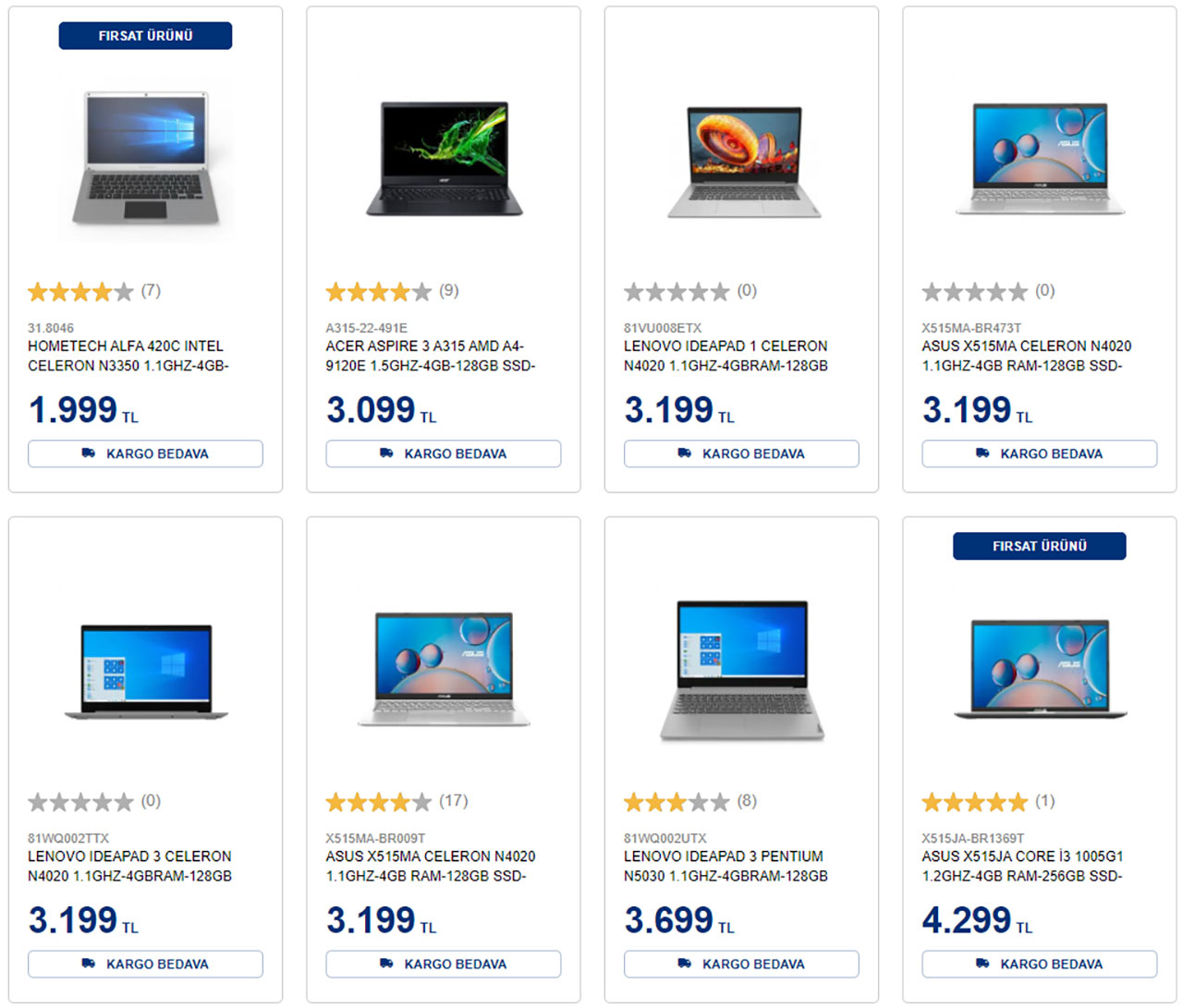 Güncel laptop fiyatları