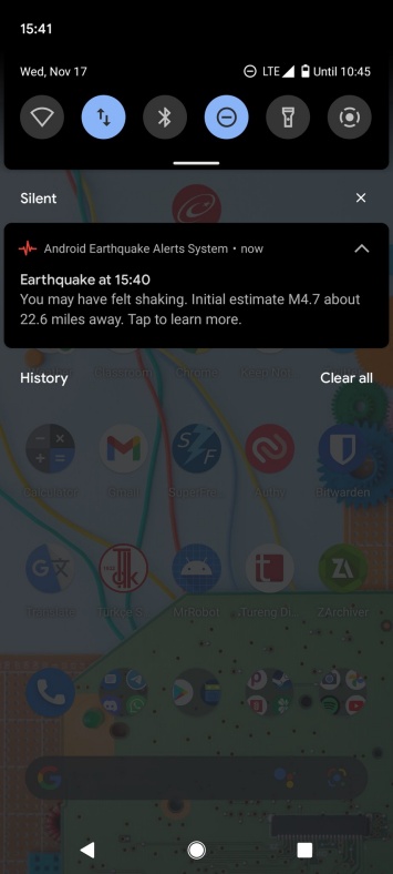 google earthquake alert