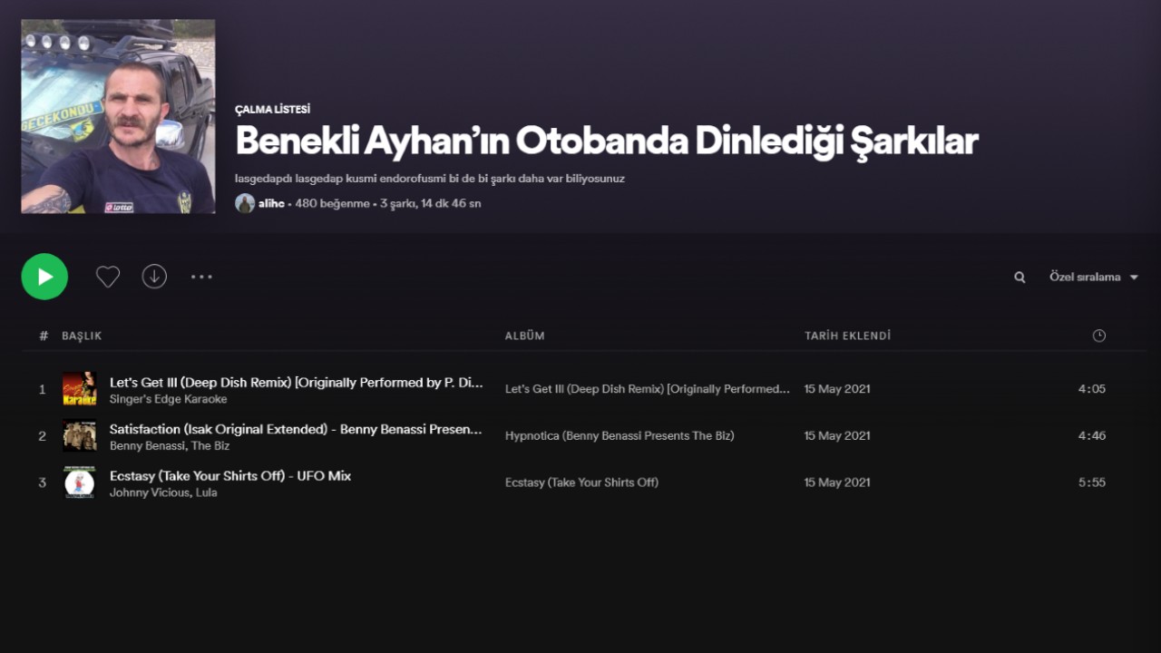 Songs that Spotted Ayhan listened to on the highway