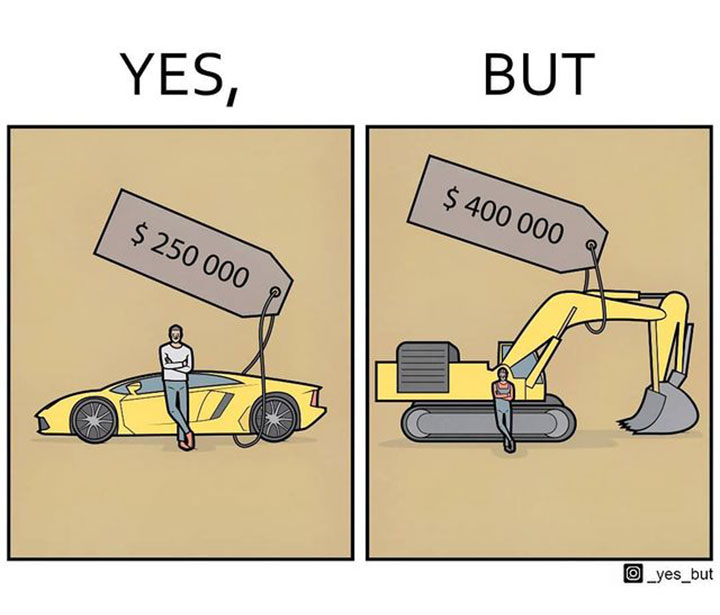 Sports car and construction equipment