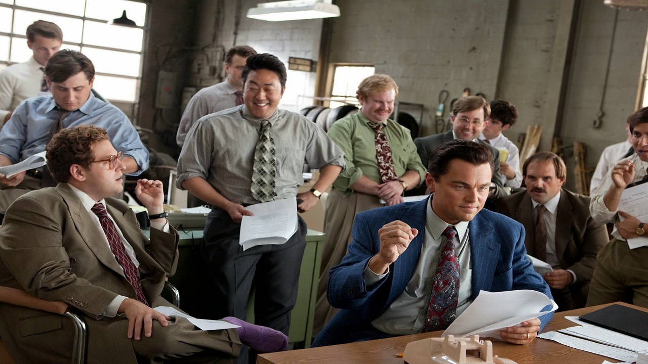 The first movie would actually be The Wolf of Wall Street