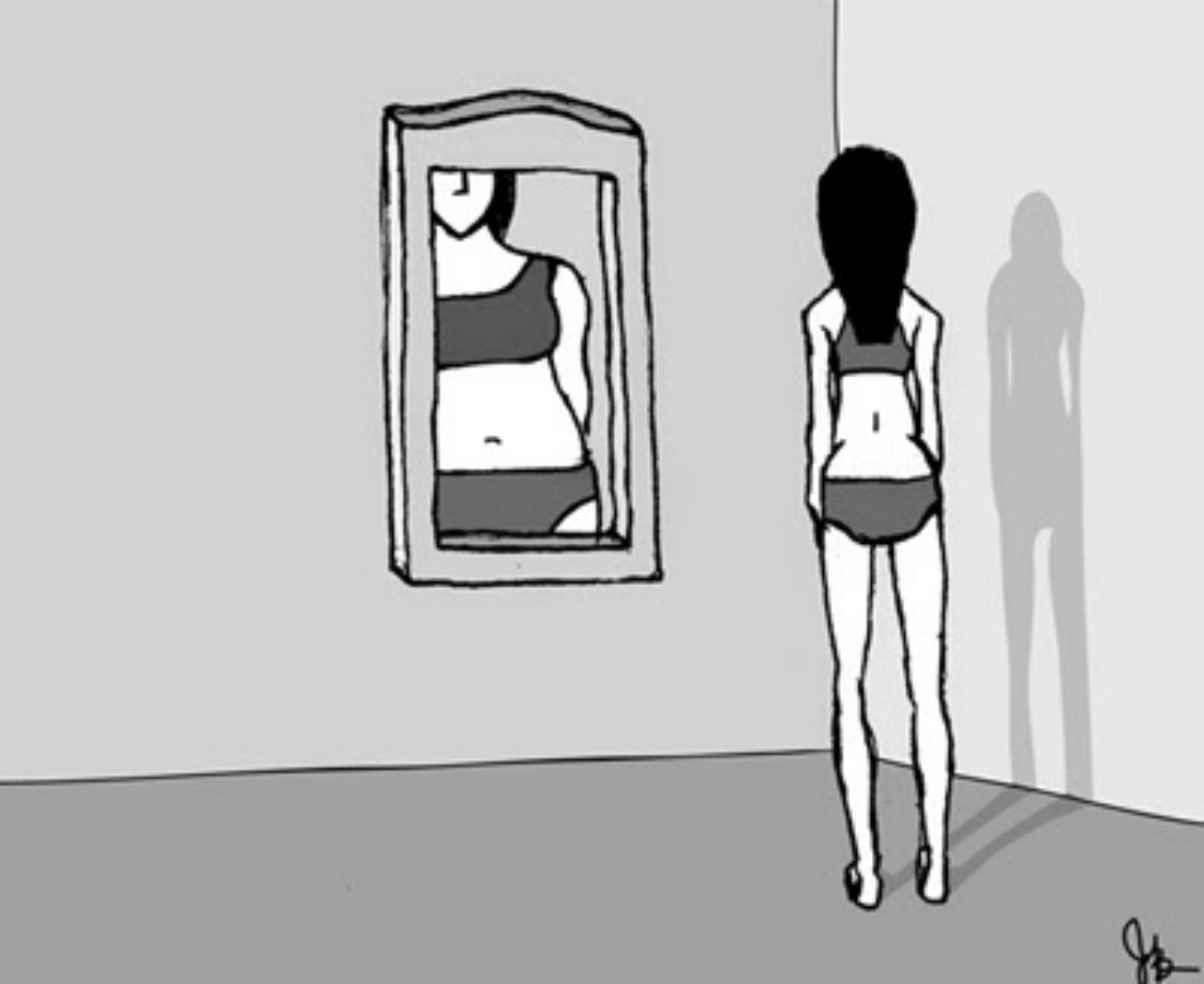 drawing of woman looking in mirror