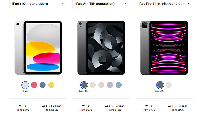 Comparison of 3 iPad models