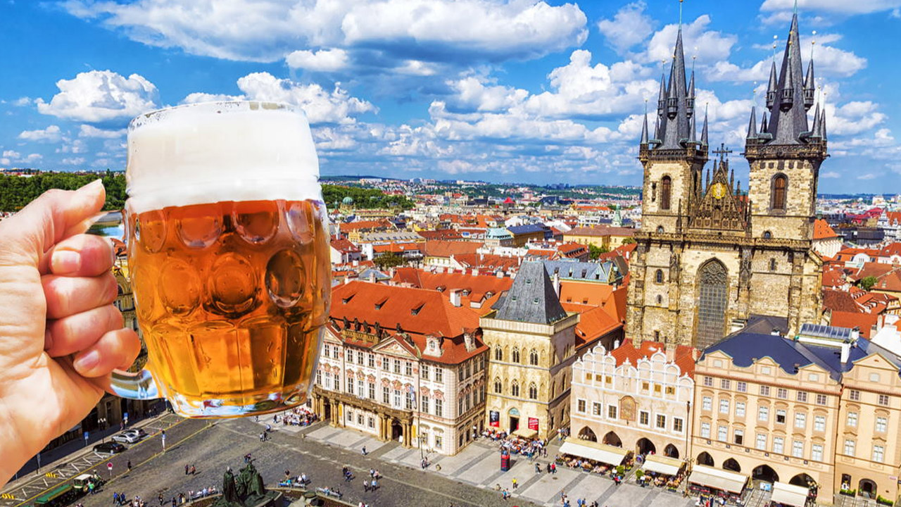 Czech Republic skyline and beer
