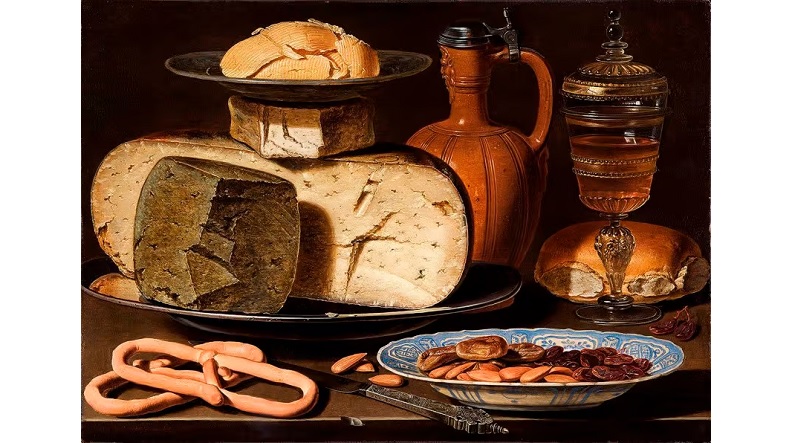Still Life with Cheeses, Almonds and Pretzels