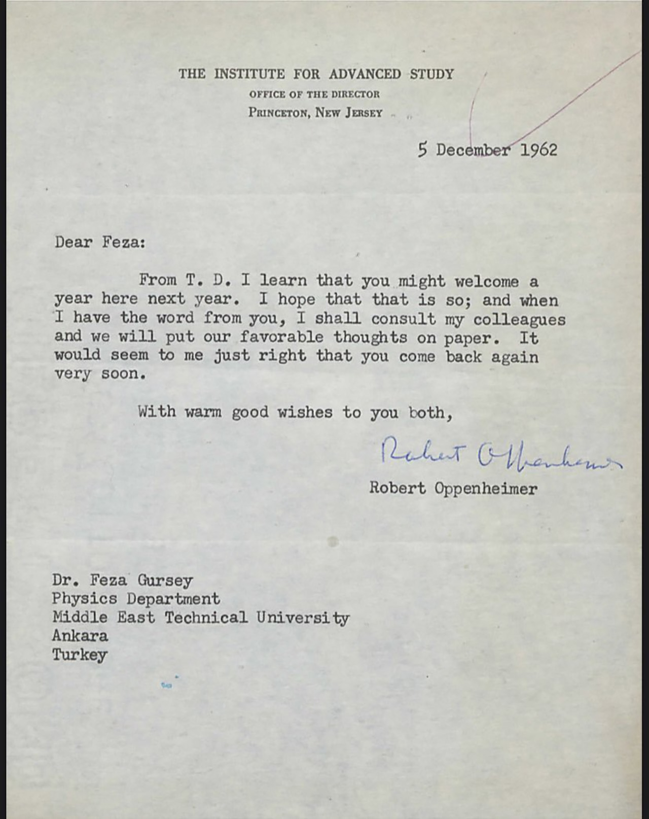 Oppenheimer mektup