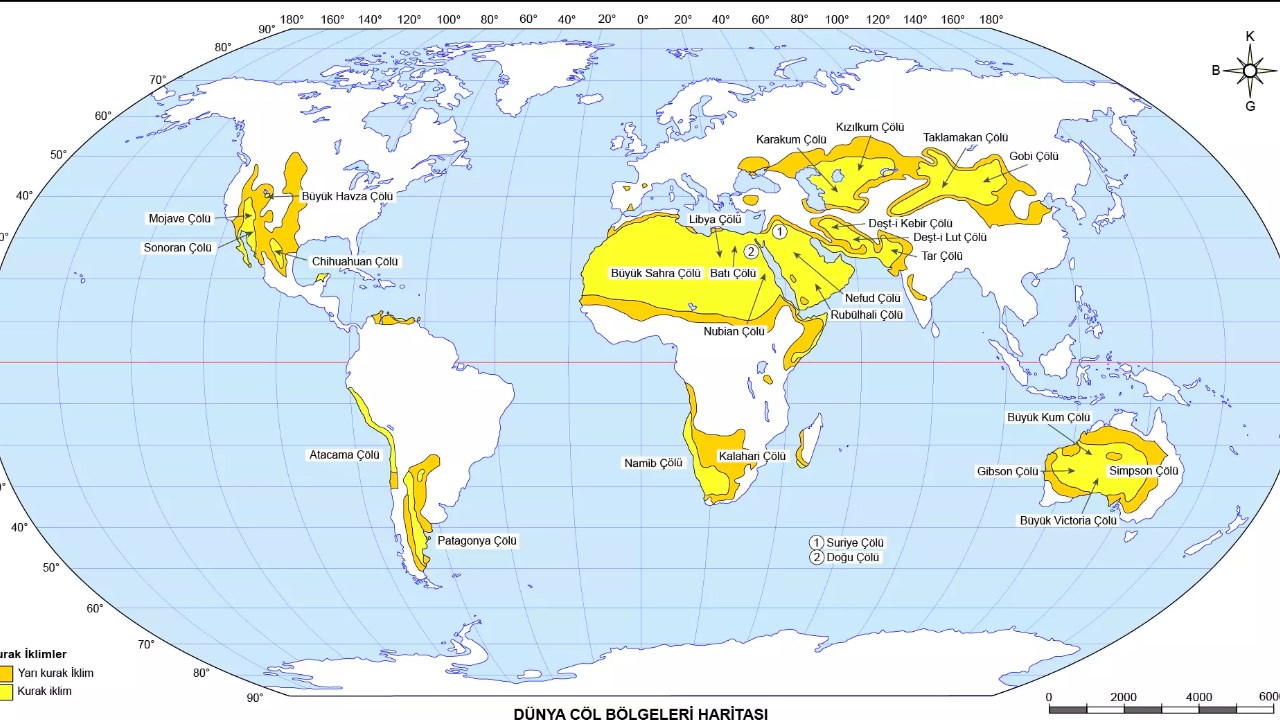 Dünya çöl bölgeleri haritası