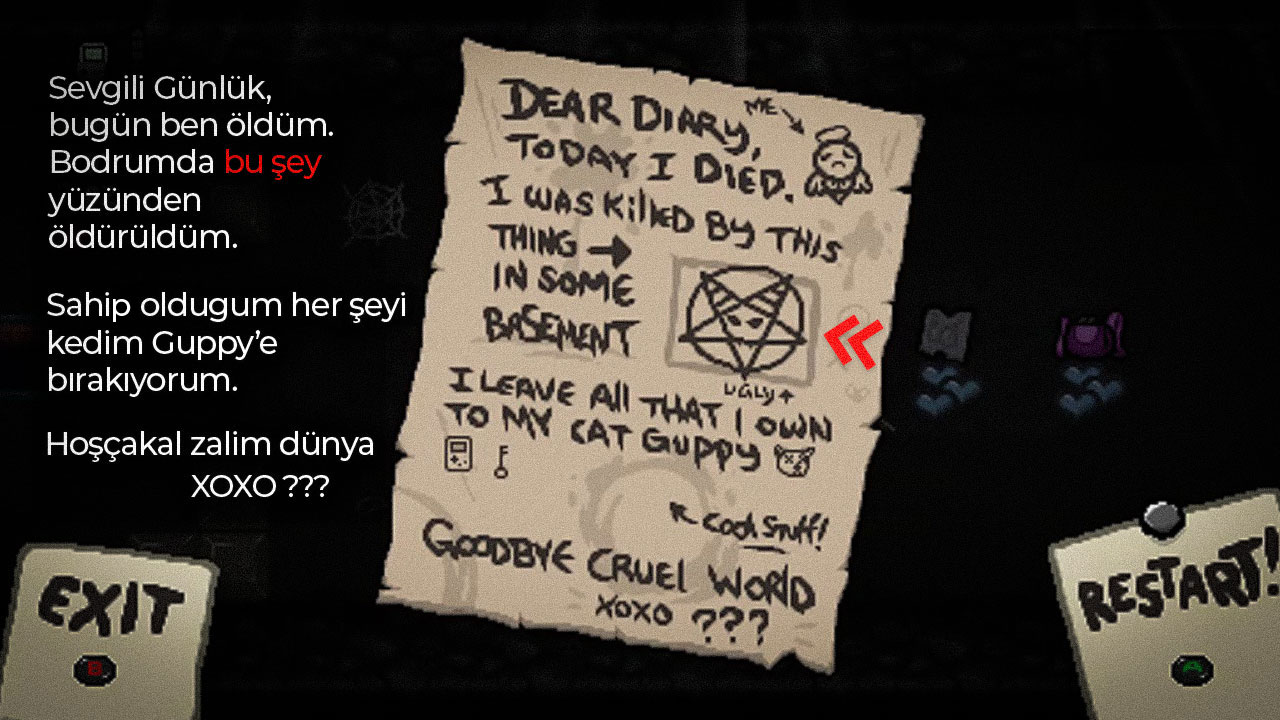 the binding of isaac game over screen