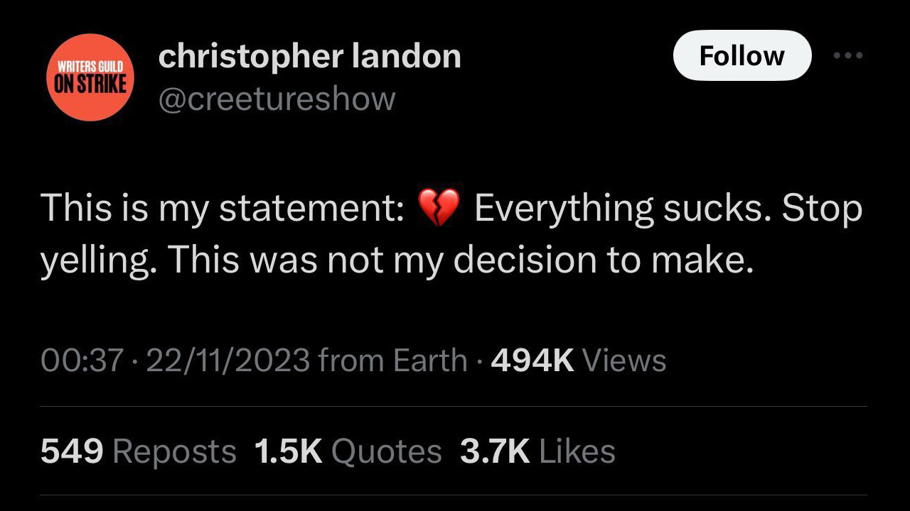 Christopher Landon tweet