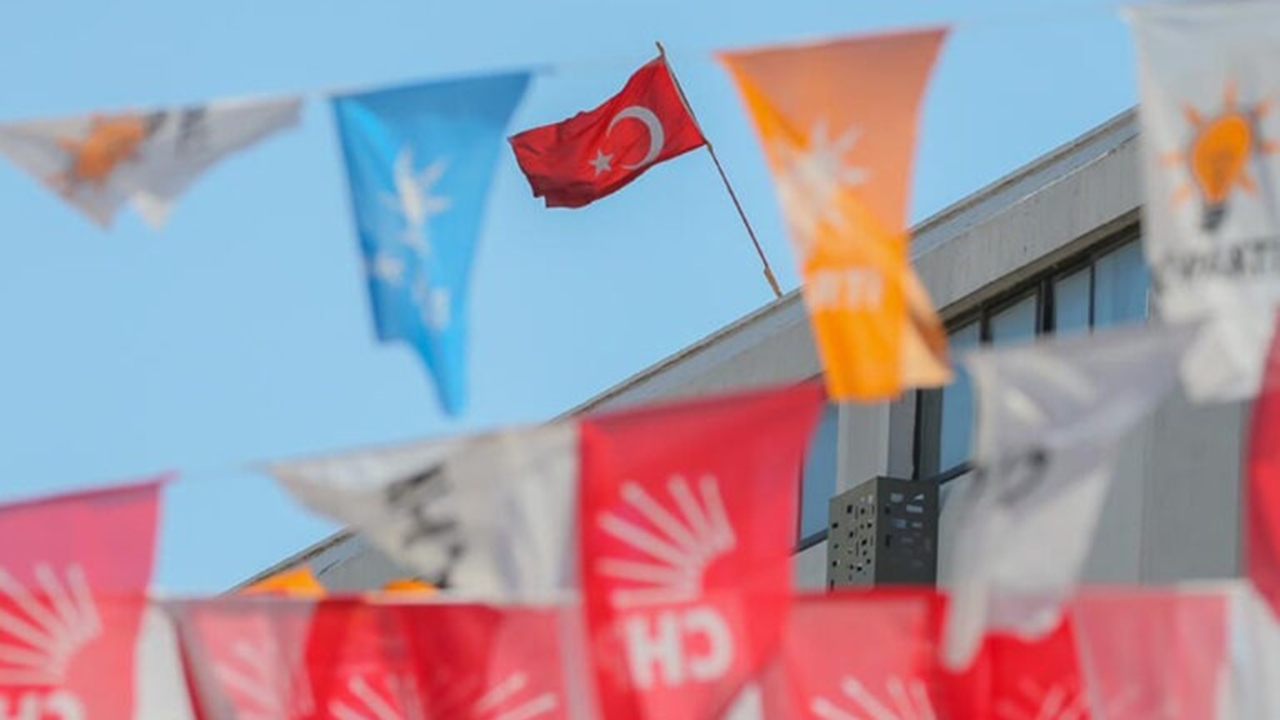 political party flags and the flag of the Turkish Republic