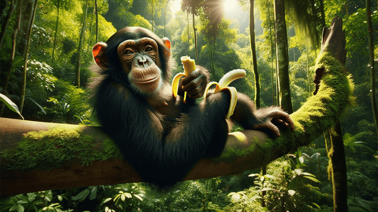 Şempanze muz tropikal orman