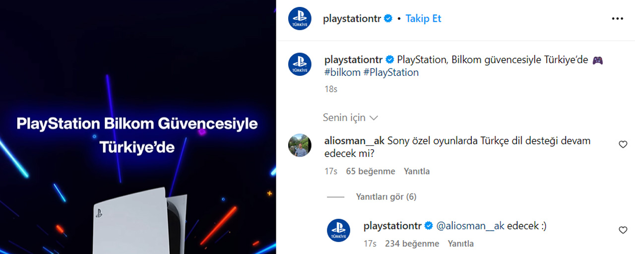PlayStation Türkiye instagram paylaşımı