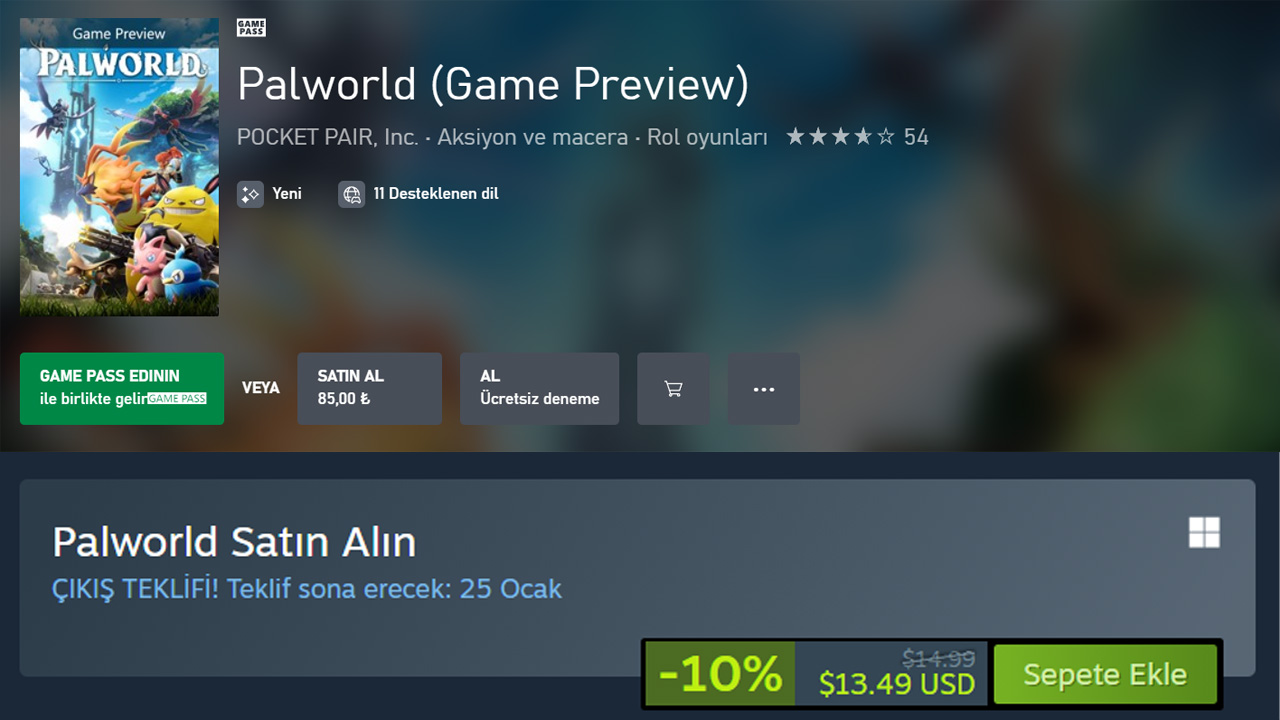 Palword Steam Price, Palworld Xbox Price