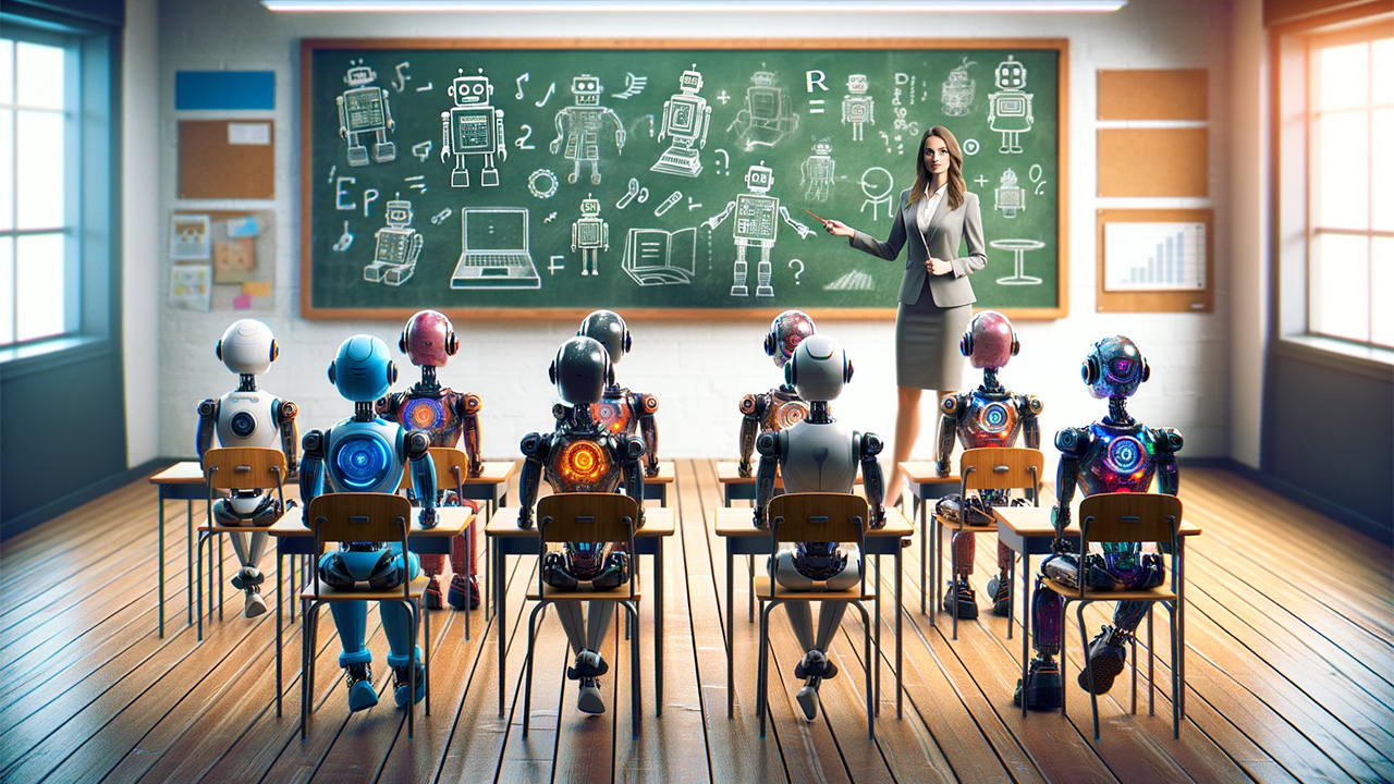 Robots sitting in the classroom