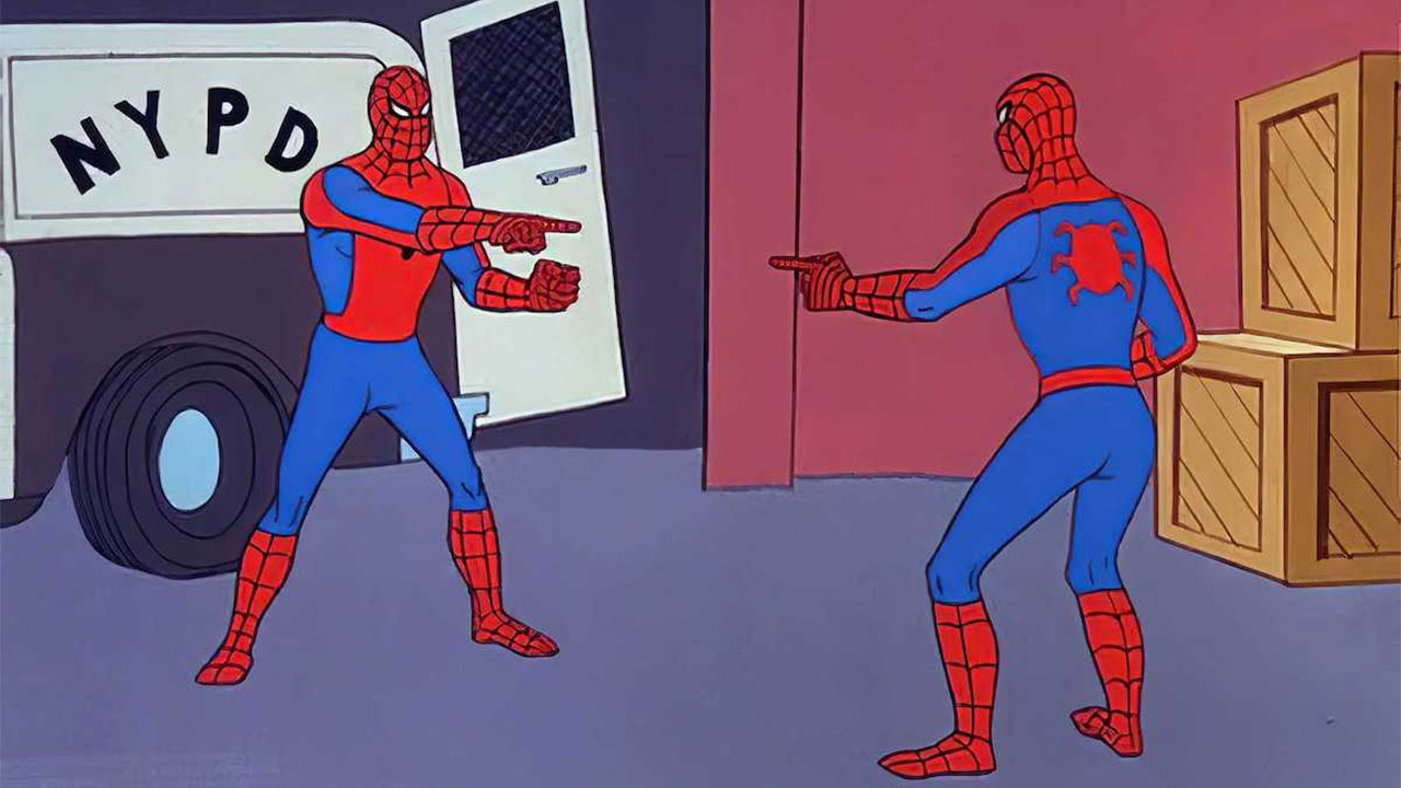Spiderman meme pointing at each other