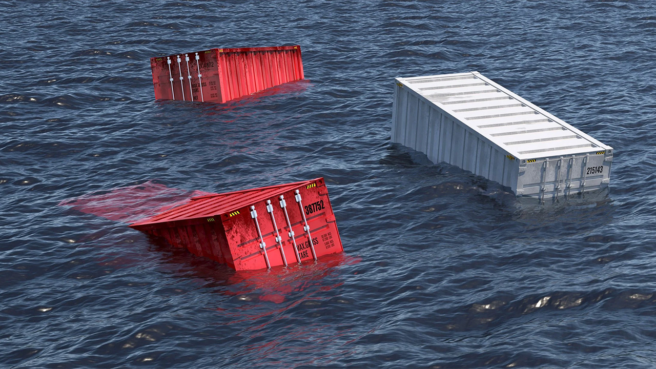 container floating in the sea