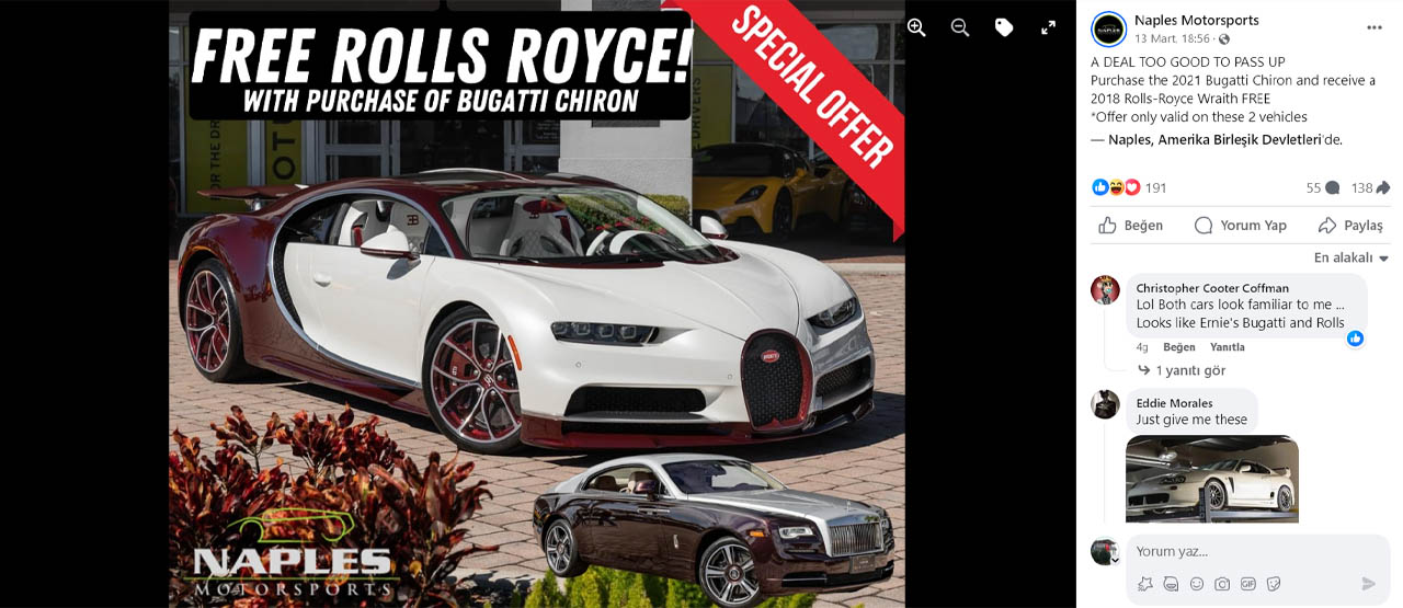 Bugatti alana Rolls-Royce hediye